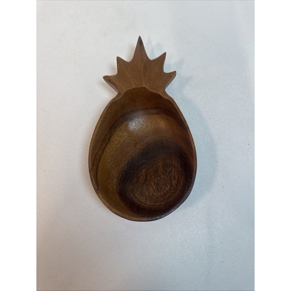 Vintage Wood Pineapple Shape Bowl Made in Philippines 8 x 4.25 Hand Crafted
